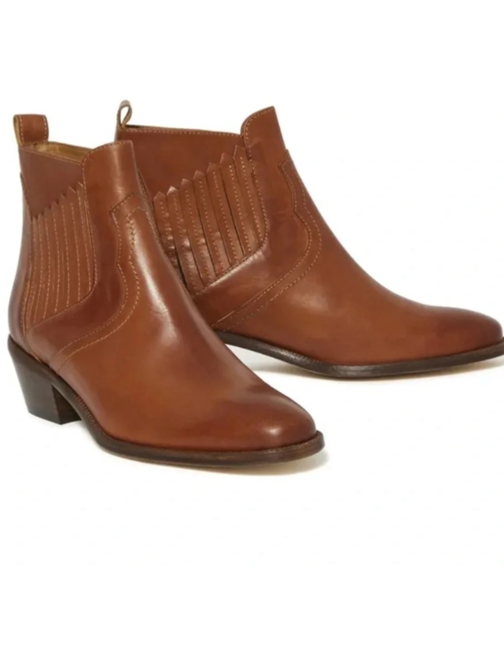 Vanessa Bruno Santiag‎ Western Leather Ankle Boots Cognac Brown EU 37 US 7